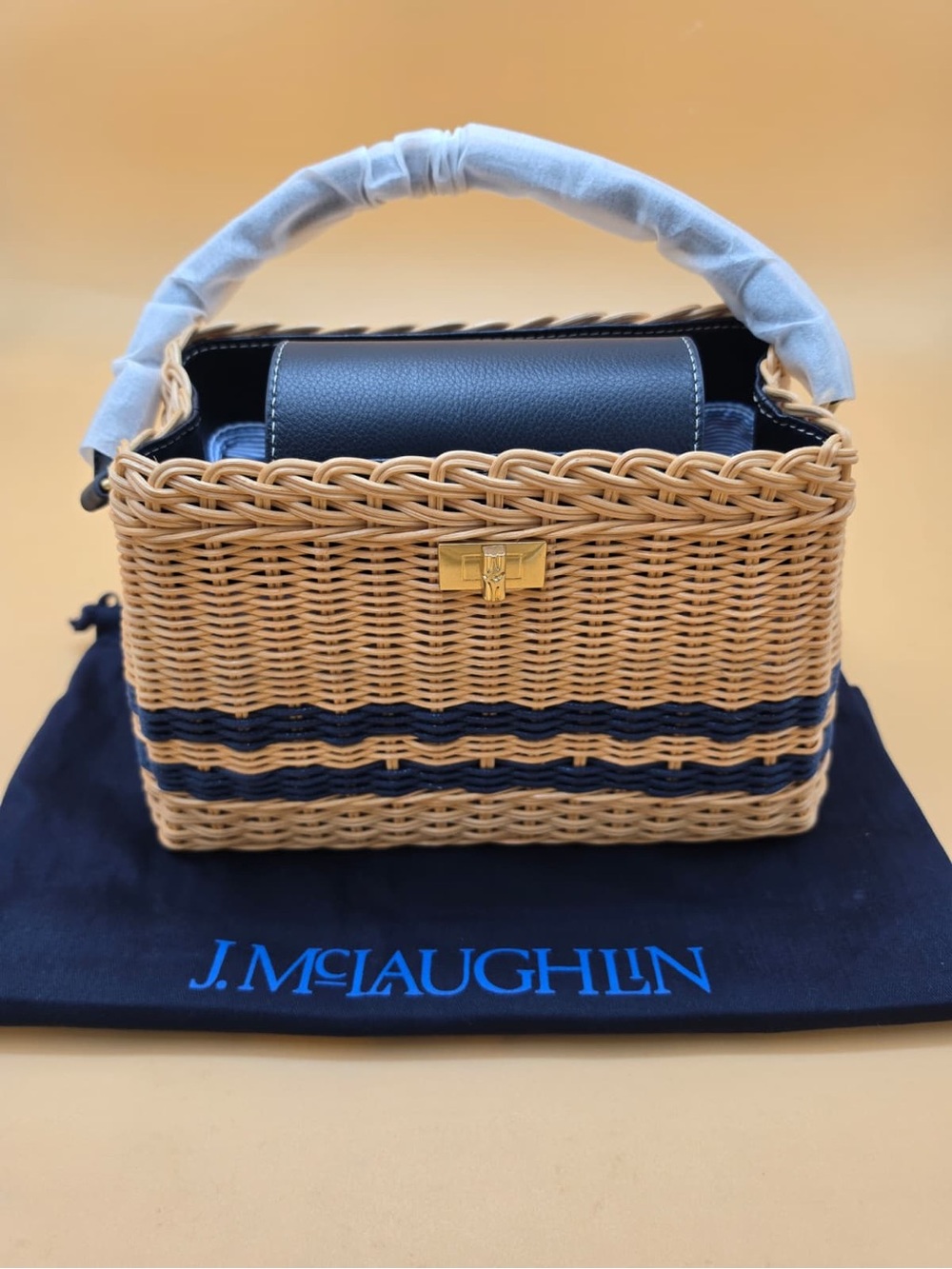 Faith Wicker Handbag - Color Natural/Navy - Picture 4 of 8
